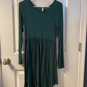 Cinched waist long sleeve cotton dress